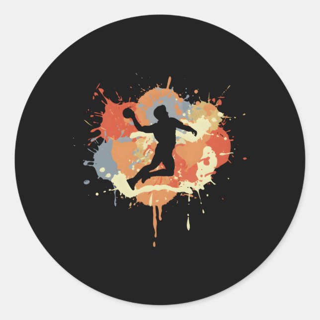 Handball Player Ball Sports Classic Round Sticker (Front)