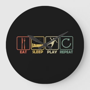 Handball Player Circle Runner Eat Sleep Retro Large Clock