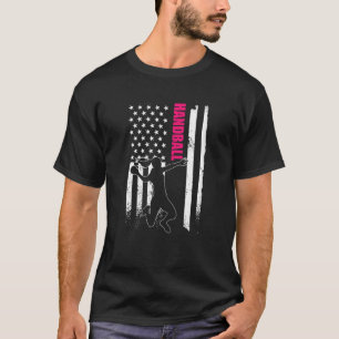 Handball Player Girl Women Us Flag Handballer Girl T-Shirt