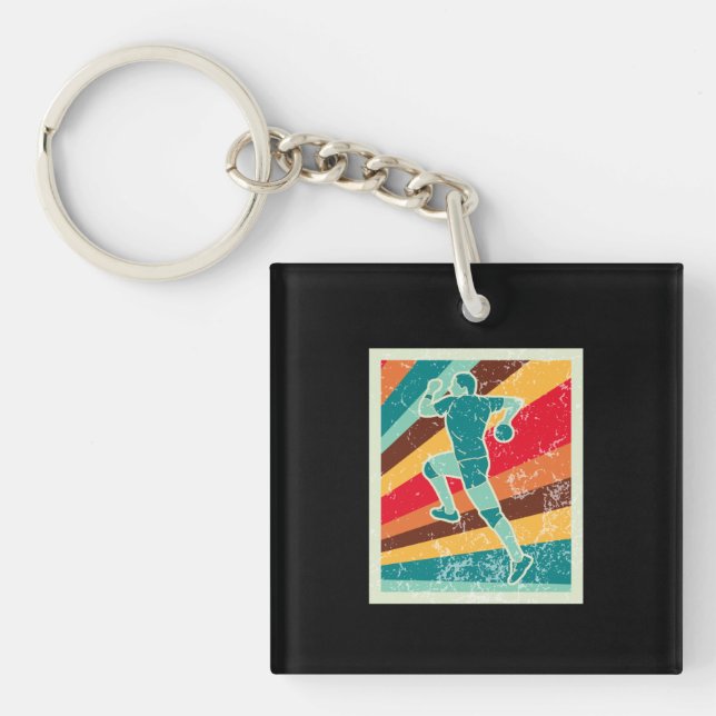 Handball Player Retro Key Ring (Front)