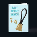 Handbell Choir Ringers Players Personalised Card<br><div class="desc">Create a personalised birthday card that's perfect for anyone who loves playing the bells in their handbell choir. This greeting card features a realistic style illustration of a hand bell in gold and black and is ready to be personalised with the name of the bell ringer below in bold teal...</div>