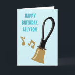 Handbell Choir Ringers Players Personalised Card<br><div class="desc">Create a personalised birthday card that's perfect for anyone who loves playing the bells in their handbell choir. This greeting card features a realistic style illustration of a hand bell in gold and black and is ready to be personalised with the name of the bell ringer below in bold teal...</div>