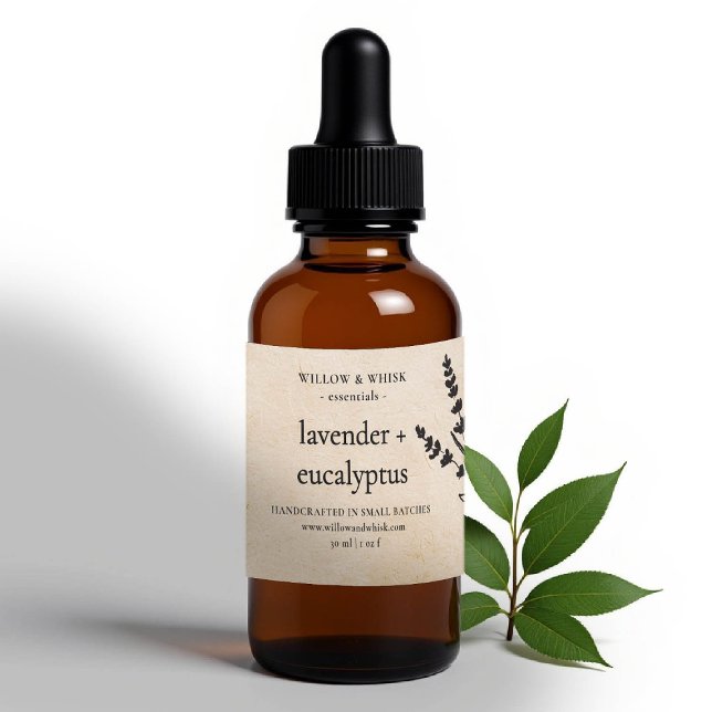 Handcrafted Aromatherapy Essential Oil Kraft Beige Rectangular Sticker (essential oil bottle label kraft botanical custom packaging artisan maker business gifting christmas)