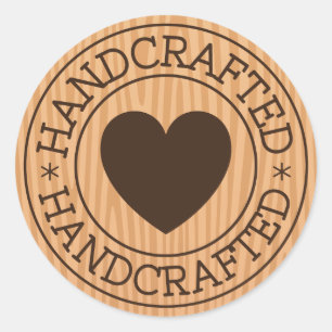 Handcrafted, brown stamp with heart on wood design classic round sticker