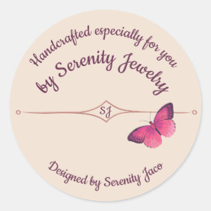 Handcrafted by With Purple Butterfly Classic Round Sticker