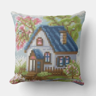 Handcrafted-Effect Mosaic Cottage Art Throw Pillow