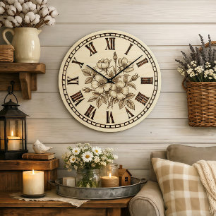 Handcrafted Floral Wood Wall Clock