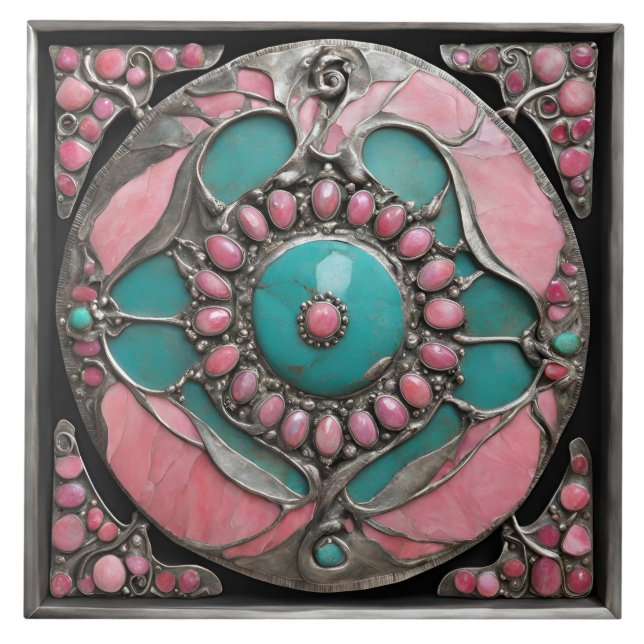 Handcrafted Gemstone-Inspired Mandala Mosaic Tile (Front)