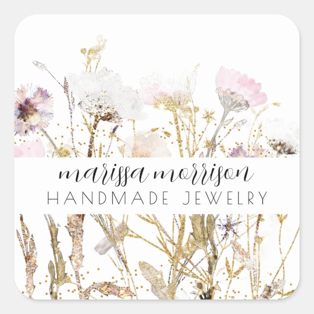 Handcrafted Jewellery Pink Gold Wildflower Product Square Sticker (Front)