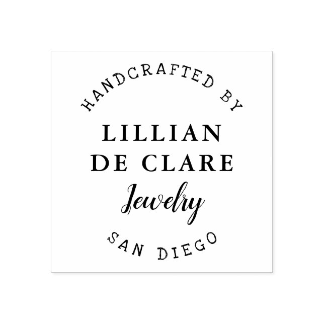 Handcrafted, Small Business Name, Location Rubber Stamp (Imprint)