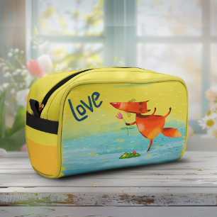 Handcrafted Watercolor Funny Fox Dopp Kit