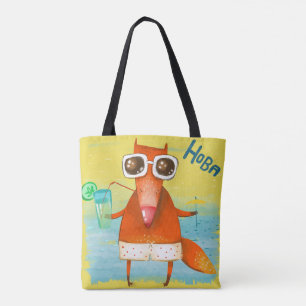 Handcrafted Watercolor Funny Fox Tote Bag