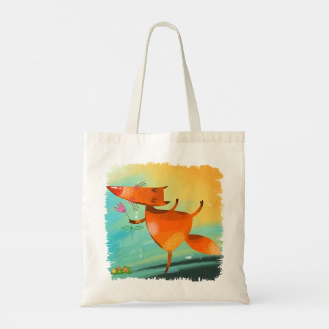 Handcrafted Watercolor Funny Fox Tote Bag (Back)