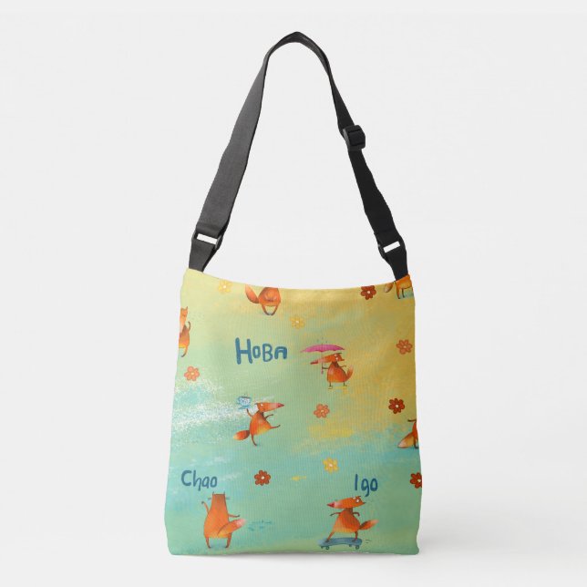 Handcrafted Watercolor Illustration Funny Fox Crossbody Bag (Front)