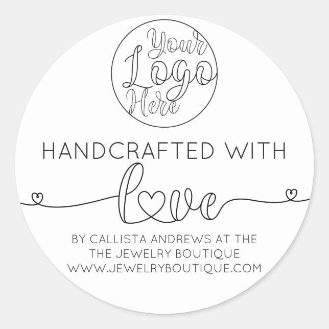 Handcrafted White Handwritten Hearts Business Classic Round Sticker (Front)
