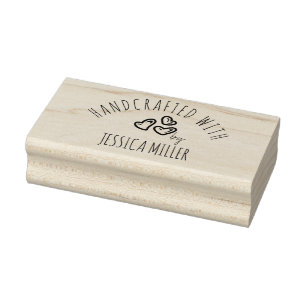 Handcrafted with Love Hearts Custom Name Rubber Stamp