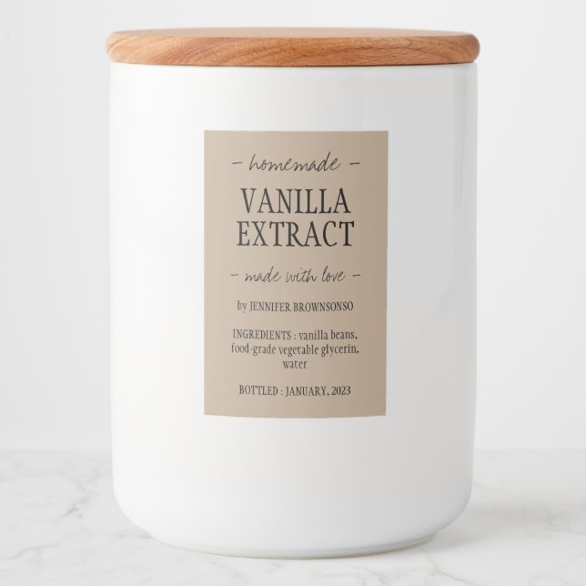 Handcrafted with love Vanilla Extract Food Label (Front)