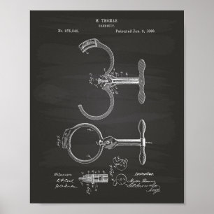 Handcuff 1888 Patent Art Chalkboard Poster
