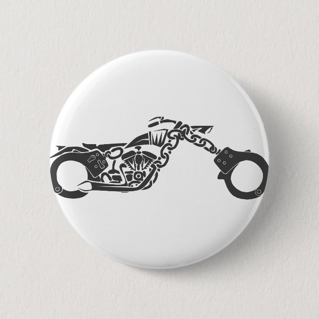 handcuff chopper motorcycle 6 cm round badge (Front)