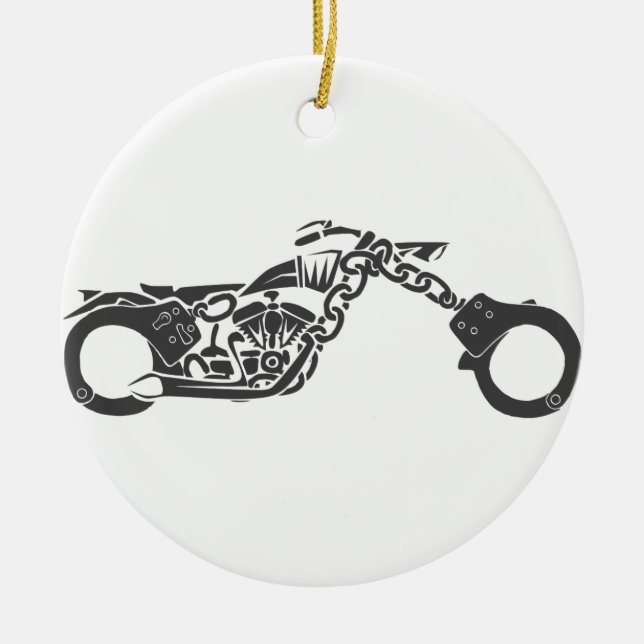 handcuff chopper motorcycle ceramic tree decoration (Front)