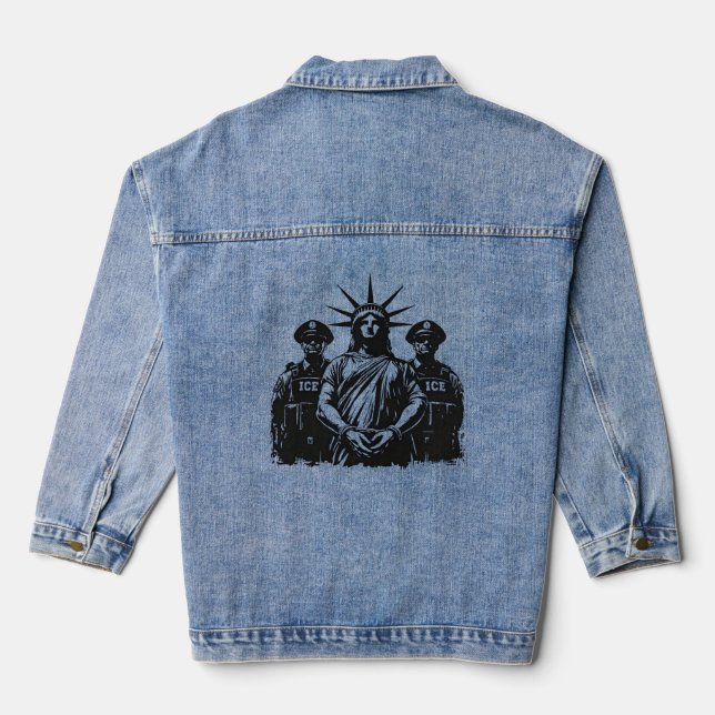 Handcuffed Statue Of Liberty - Abolish ICE Denim Jacket (Back)