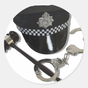 HandcuffsGavelPoliceHat073110 Classic Round Sticker