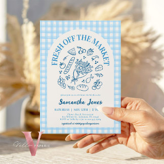 Handdrawn Blue Fresh Off the Market Bridal Shower Invitation