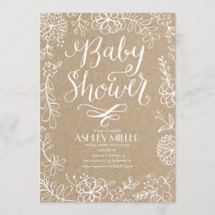 Handdrawn Botanicals Rustic Kraft   Baby Shower Invitation