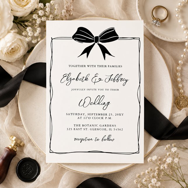 Handdrawn Bow Coquette Modern Chic Wedding Invitation (Handdrawn Bow Coquette Modern Chic Wedding Invitation)
