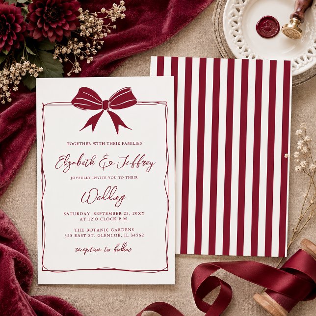 Handdrawn Bow Coquette Modern Chic Wedding Invitation (Handdrawn Bow Coquette Modern Chic Wedding Invitation)
