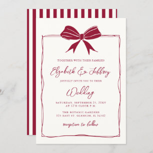 Handdrawn Bow Coquette Modern Chic Wedding Invitation