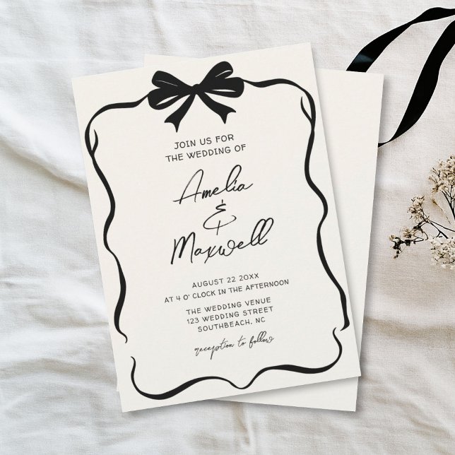 Handdrawn Bow Coquette Stylish Trendy Wedding Invitation (Creator Uploaded)