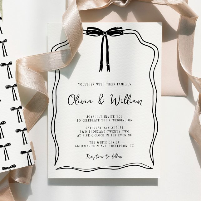 Handdrawn Bow Modern Chic Wedding Invitation (Creator Uploaded)