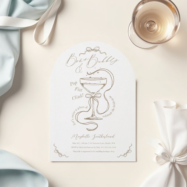 Handdrawn Bows Bubbly Cocktail Bridal Shower Arch Invitation (Handdrawn Bows Bubbly Cocktail Bridal Shower Arch Invitation)