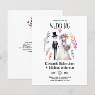 Handdrawn  Bride Groom Cute Funny Wedding Invites