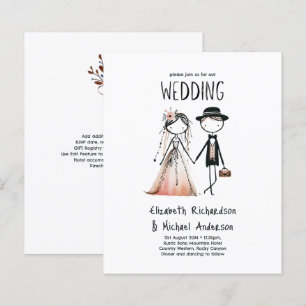 Handdrawn Bride Groom Simple Cute Wedding Invites