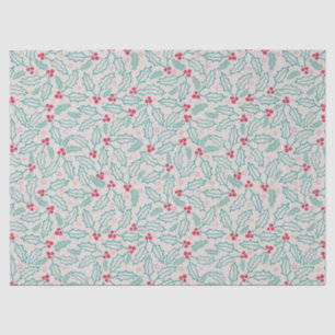 Handdrawn Christmas Holly Berries Red Green White Tissue Paper