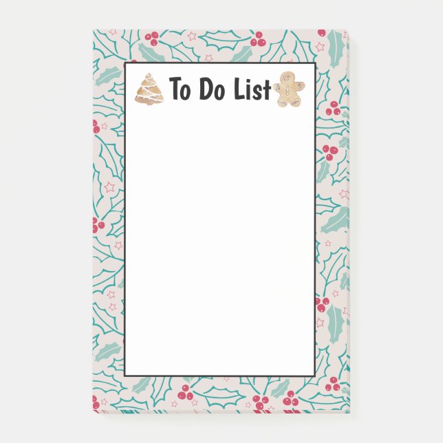 Handdrawn Christmas Holly Berries Red To Do List Post-it Notes (Front)