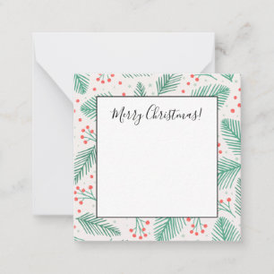 Handdrawn Christmas Pine Branches Green Red White Card
