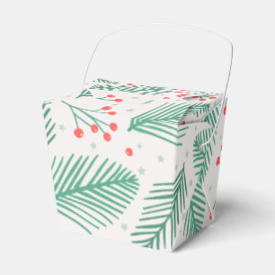 Handdrawn Christmas Pine Branches Green Red White Favour Box