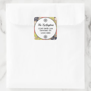 Handdrawn Christmas Poinsettia Red Return Address Square Sticker