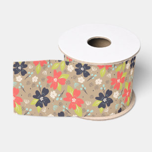 Handdrawn Christmas Poinsettia Red White Navy Grosgrain Ribbon