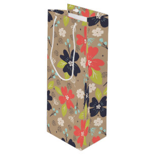 Handdrawn Christmas Poinsettia Red White Navy Wine Gift Bag