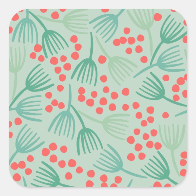 Handdrawn Christmas Tree Evergreen Pine Needles Square Sticker (Front)