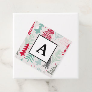 Handdrawn Christmas Trees Evergreen Pine Red Green Favour Tags
