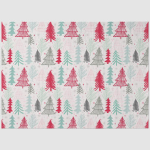 Handdrawn Christmas Trees Evergreen Pine Red Green Tissue Paper