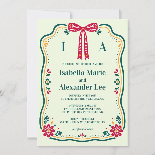Handdrawn Colourful Floral Chic Wedding Invitation (Front)