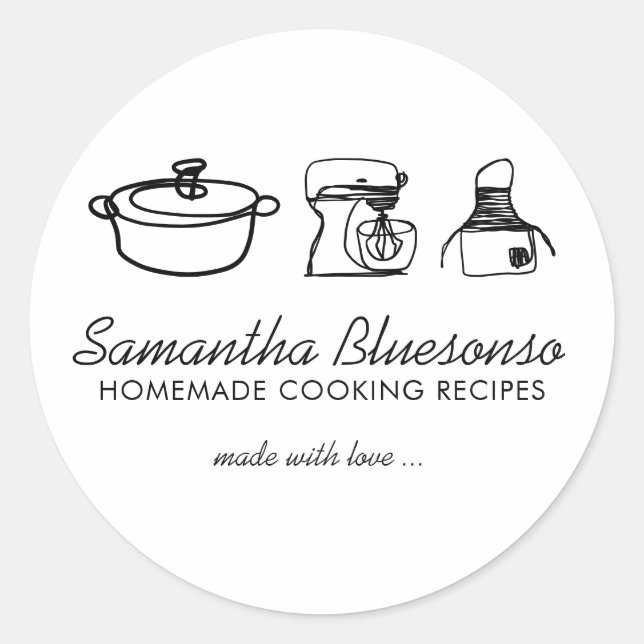 Handdrawn Cooking bakery homemade food Classic Round Sticker (Front)