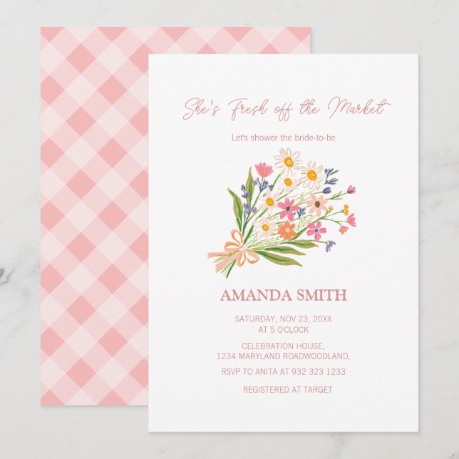 Handdrawn Cute Fresh Off the Market Bridal Shower  Invitation (Front/Back)