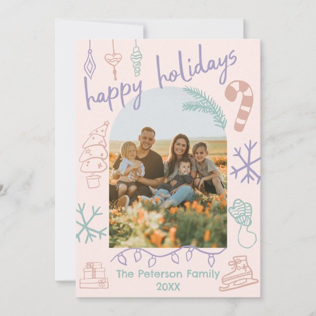 Handdrawn Doodle Arch Photo Holiday Christmas Card (Front)